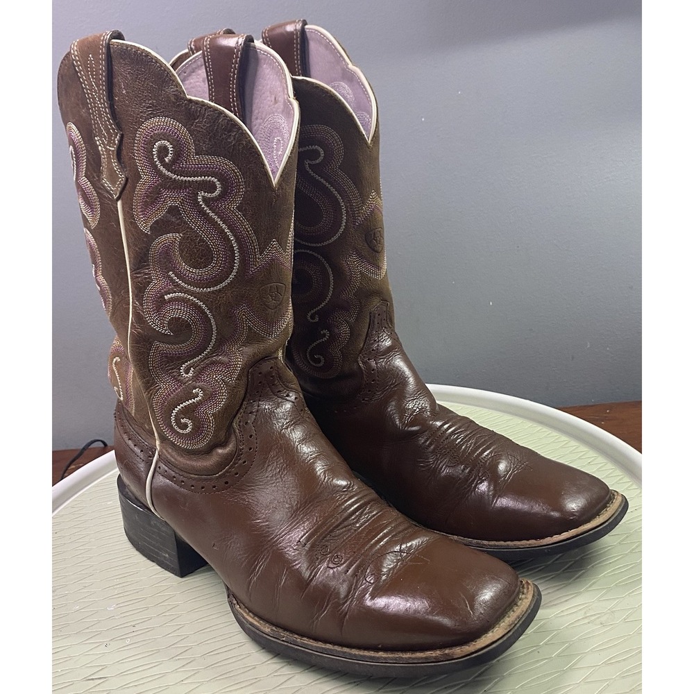 Ariat Women Brown & Pink Leather Cowboy Western Dance Cowgirl Riding Boots 10 B